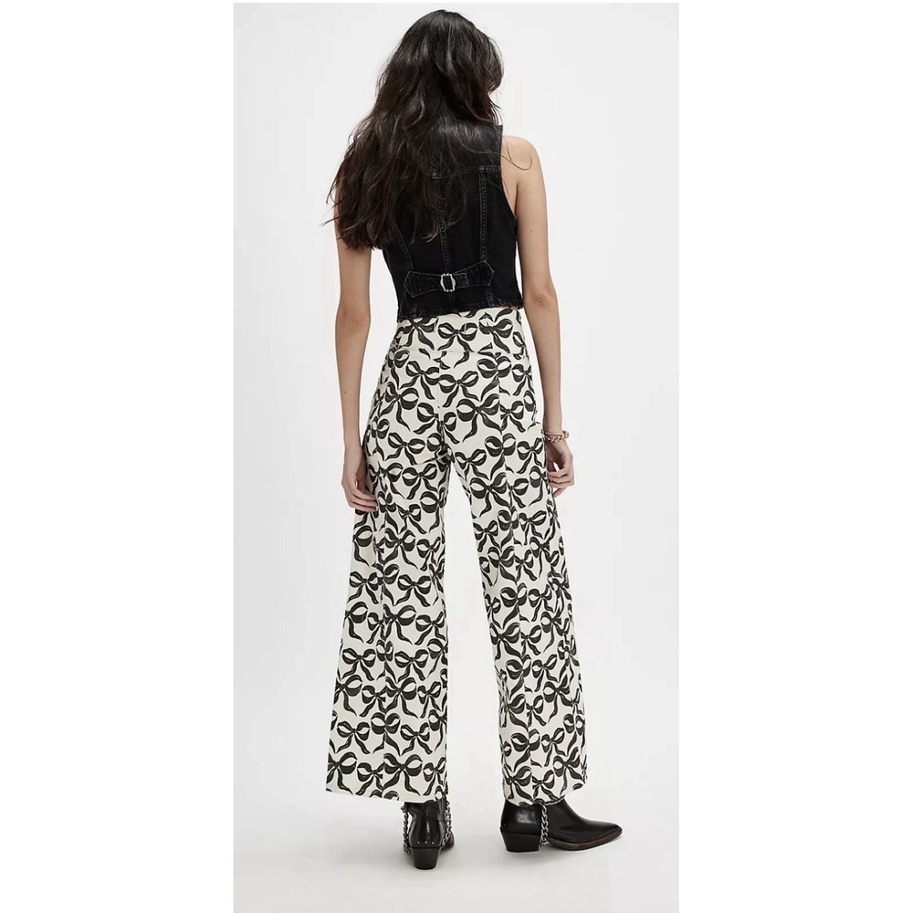 Free People Spotlight Printed High Rise Wide Leg Jeans We the Free Size 27 Bows - Picture 2 of 14
